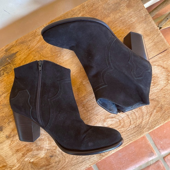 SAMBAG Black Glove Soft Suede Leather Lined Western Style Ankle Boots EU39 US8.5 - Picture 1 of 12